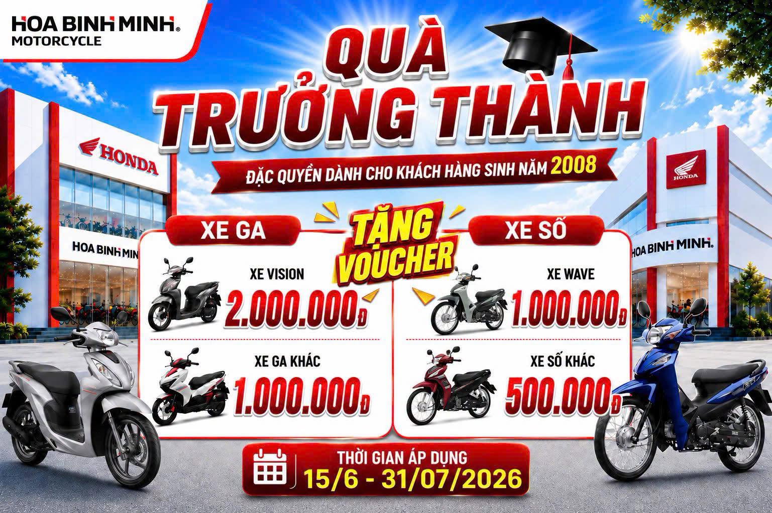 Sinh Năm 2008 Mua Honda Vision Tặng Ngay 2 Triệu – Wave Alpha Nhận 1 Triệu