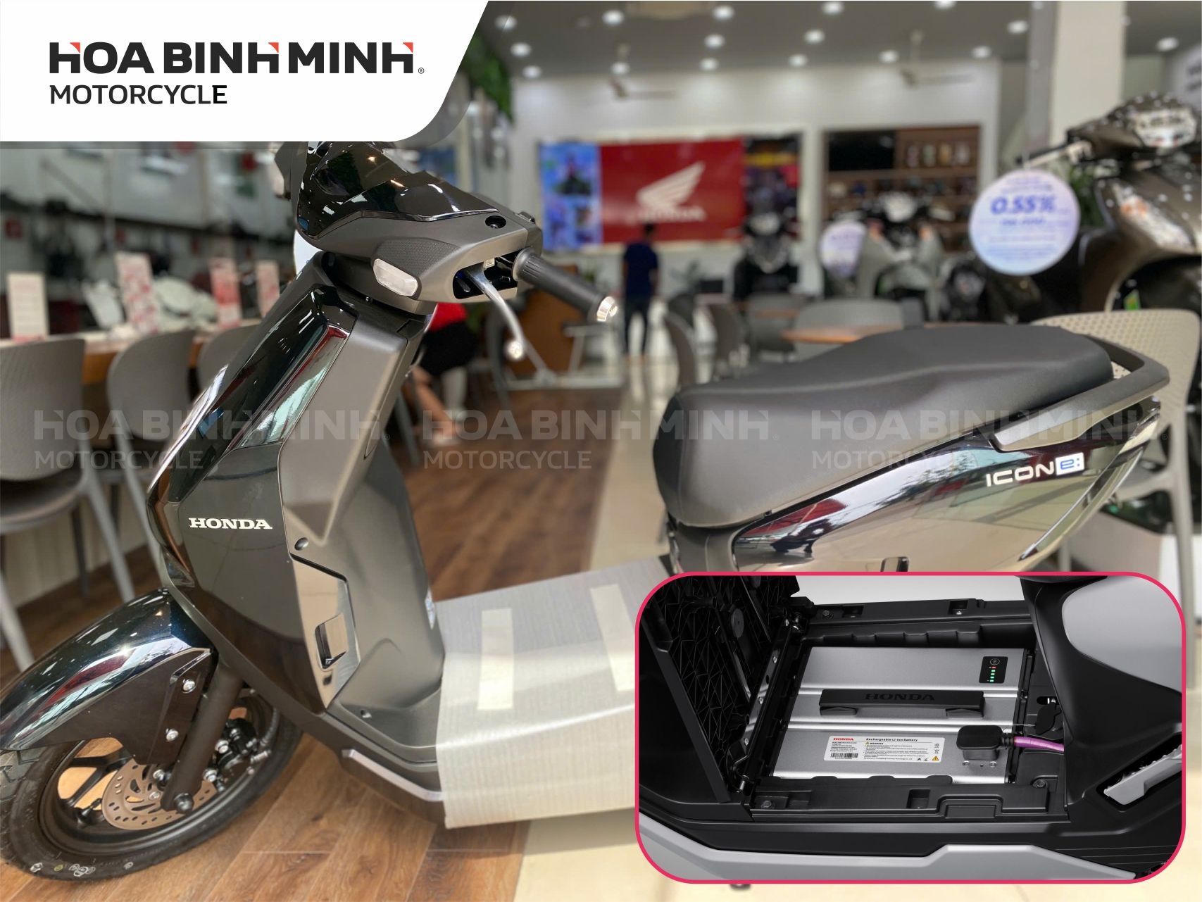 Honda ICON e Sạc trên xe hoặc tháo pin ra sạc