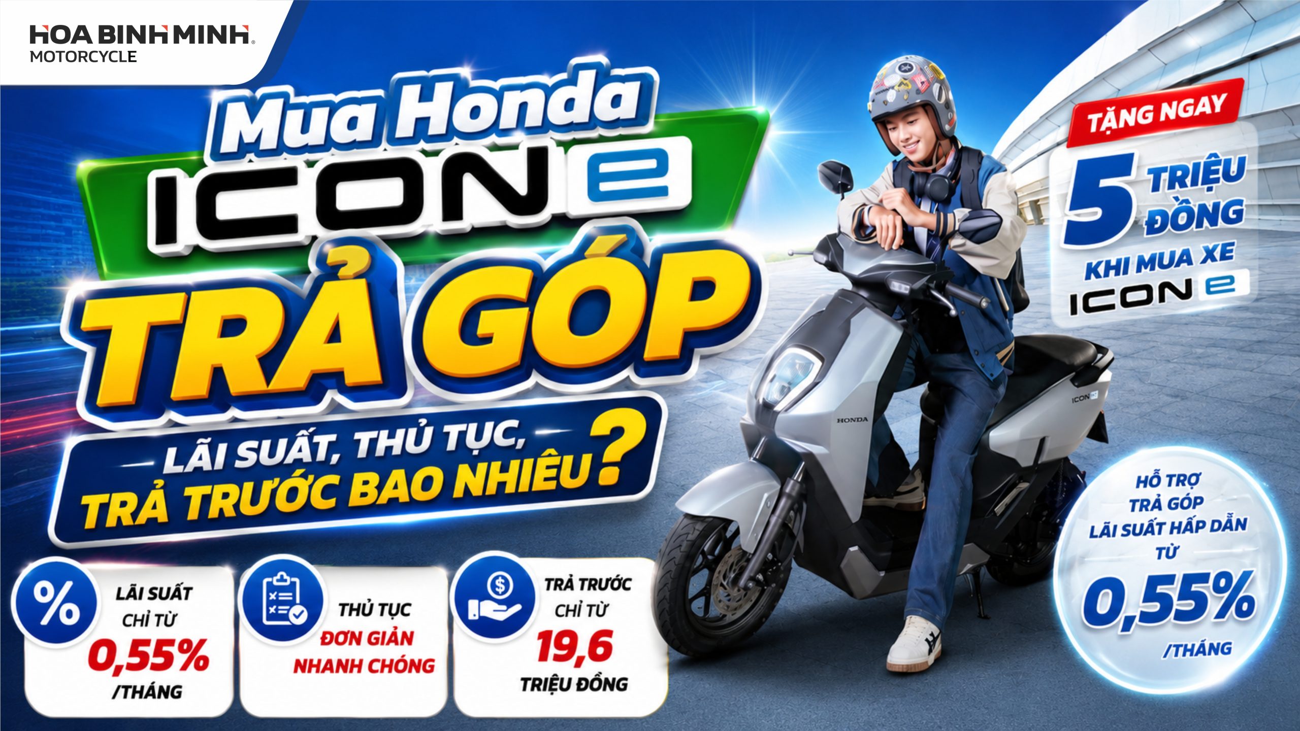 Mua trả góp Honda ICON e: lãi suất, thủ tục, trả trước bao nhiêu?