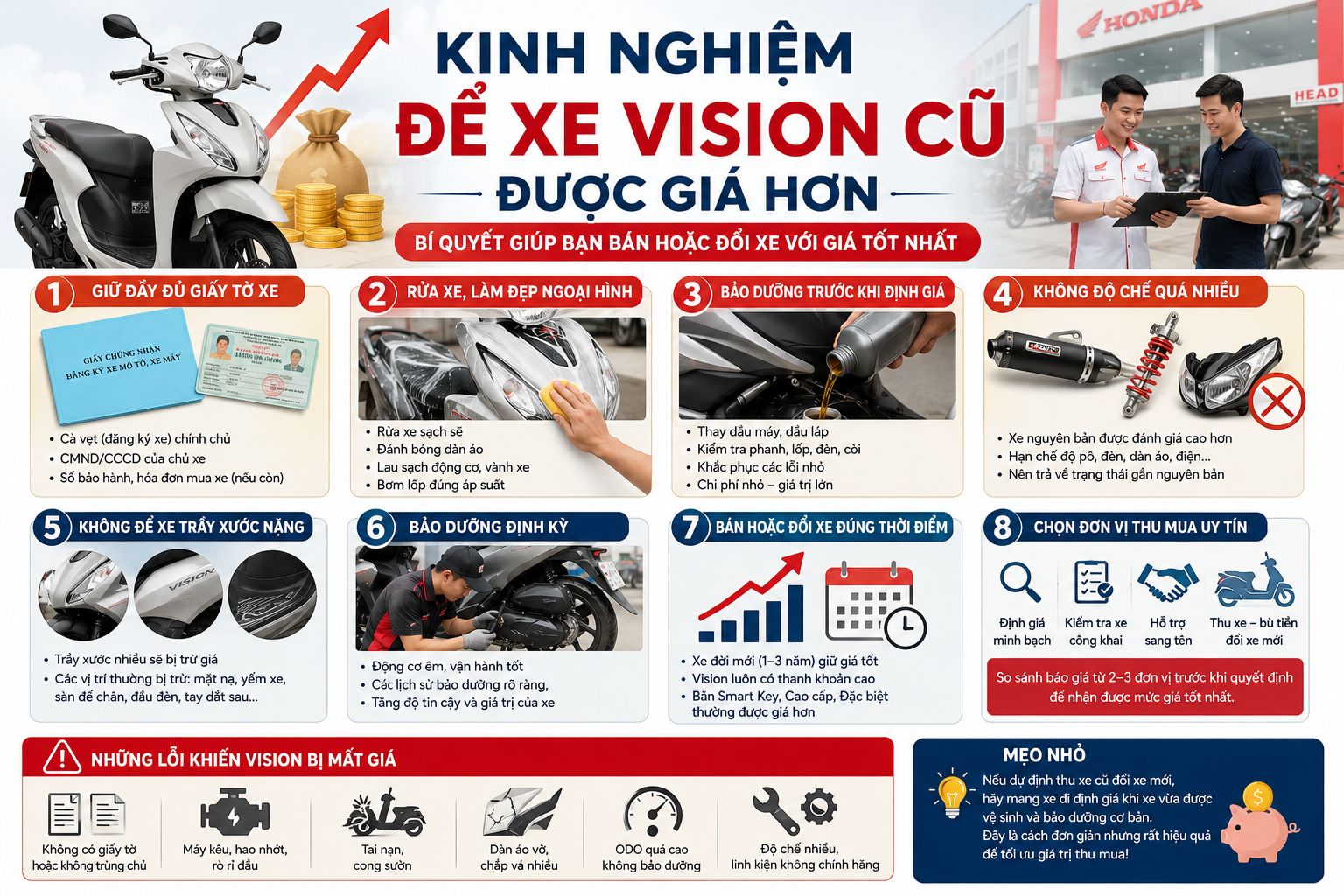 Kinh nghiệm để xe Vision cũ được giá hơn Kinh nghiệm để xe Vision cũ được giá hơn