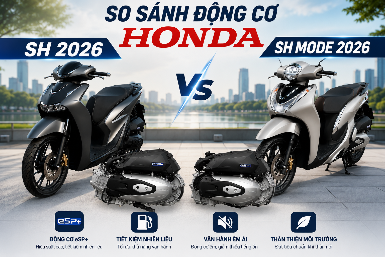 So sánh động cơ Honda SH 2026 và SH Mode 2026