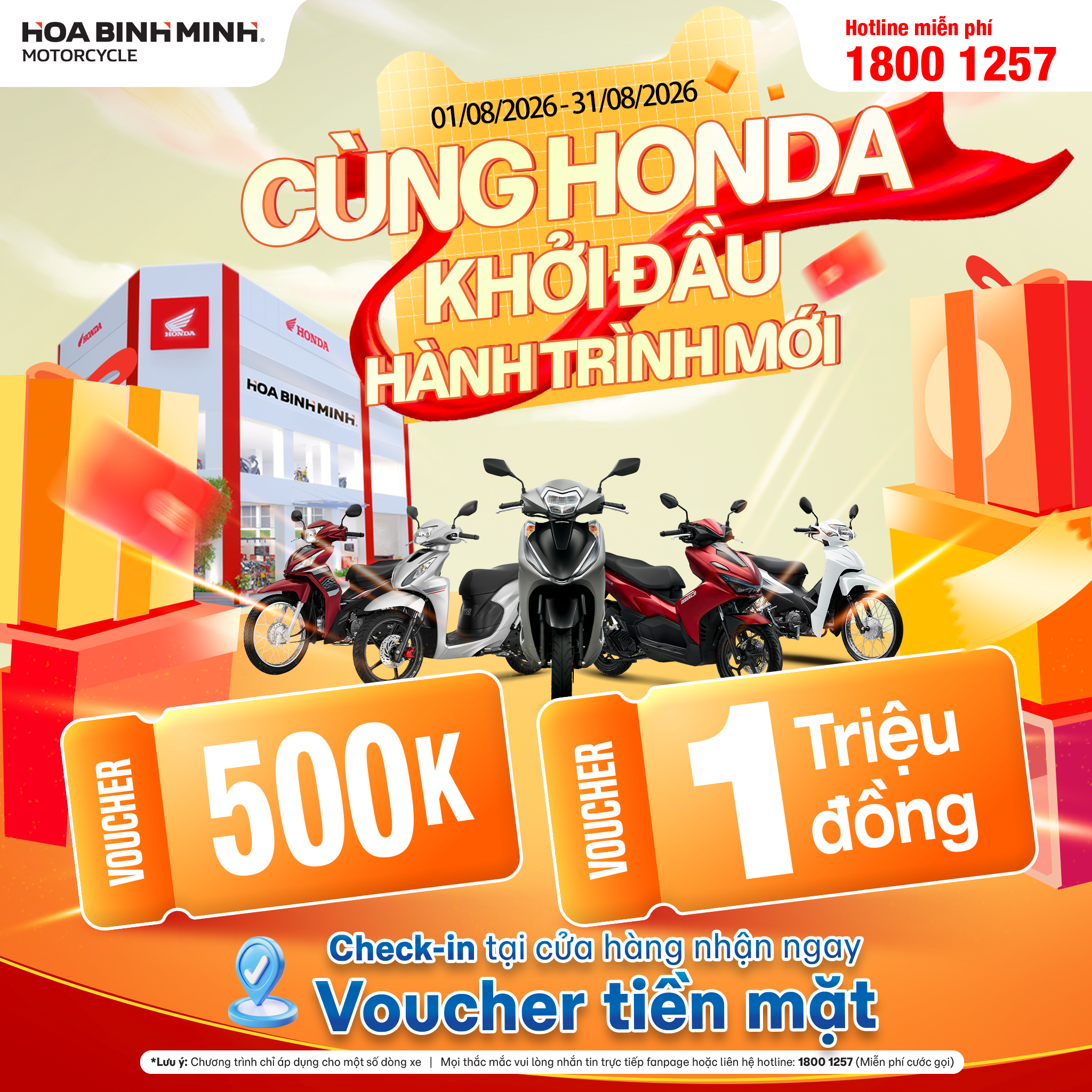 Mua Xe Honda Tháng 8 Nhận Ưu Đãi Đến 2 Triệu Đồng chỉ có tại Head Hòa Bình Minh