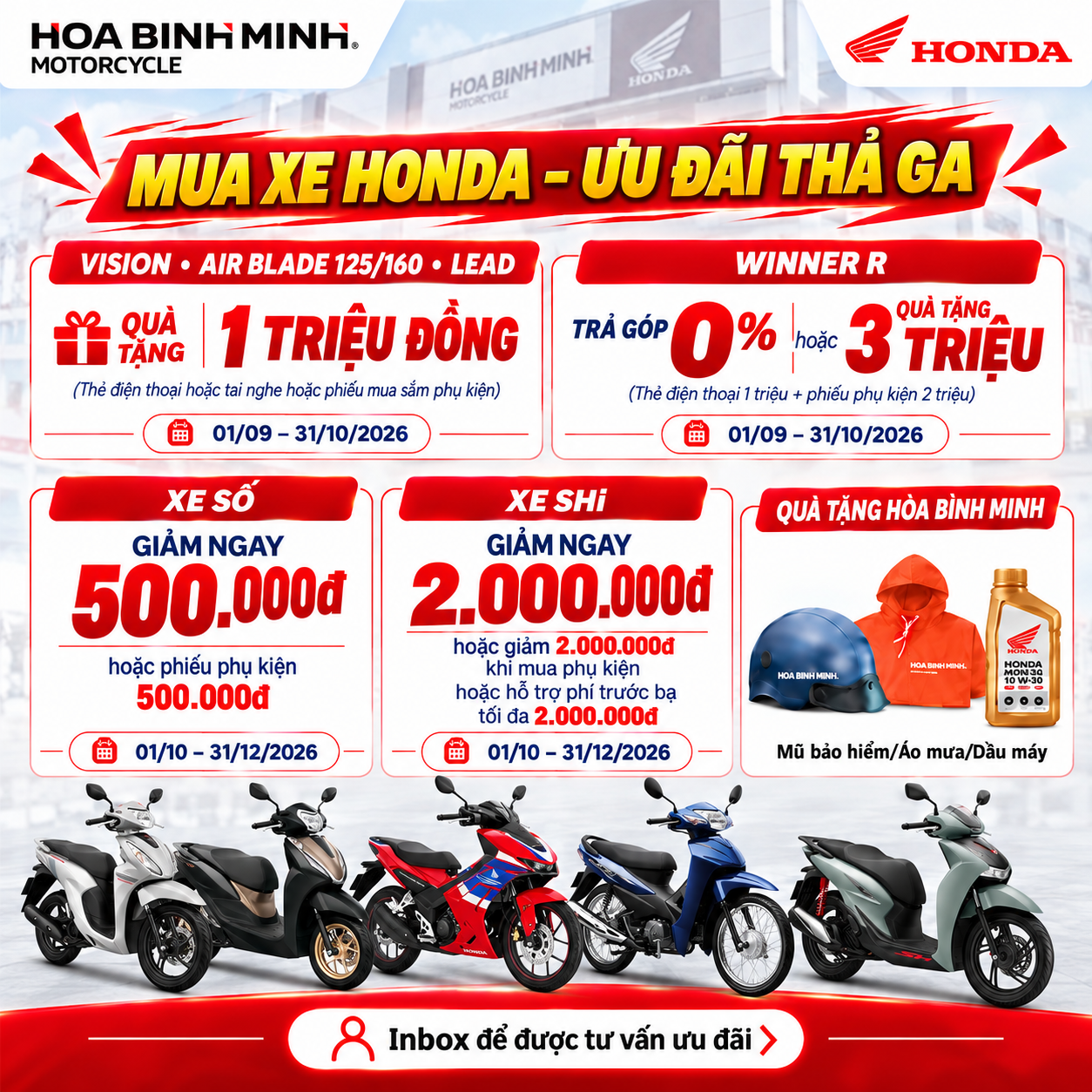 Cuối năm ngập tràn khuyến mại khi mua xe máy tại Hòa Bình Minh